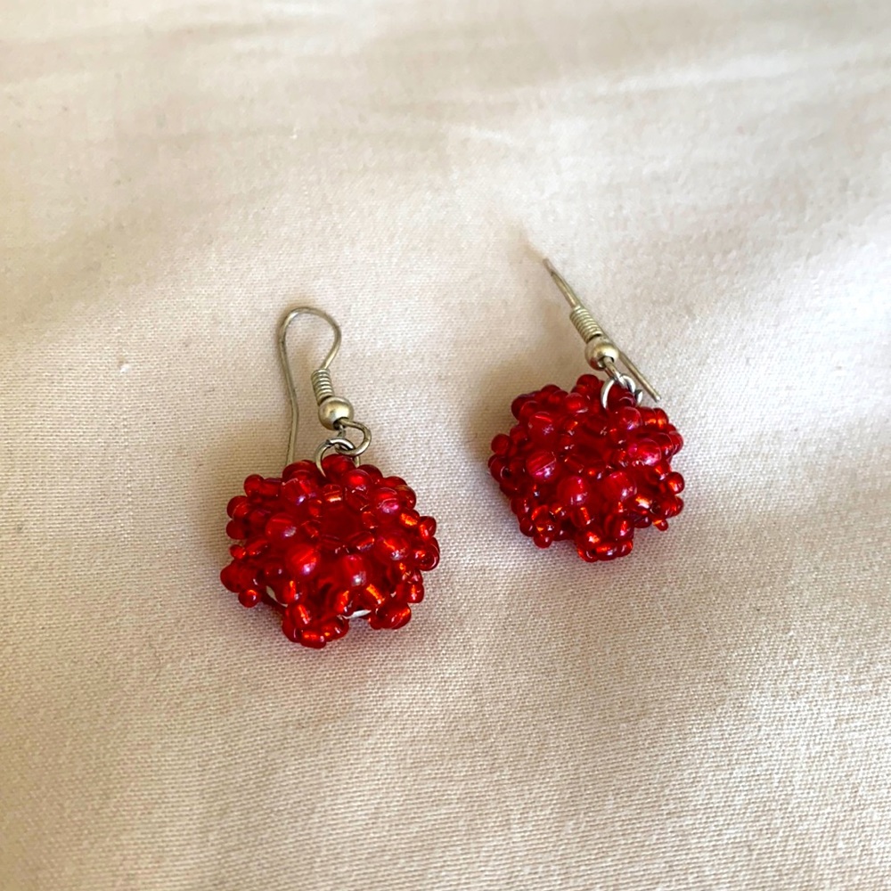 Italian Handmade Red Beaded Earrings